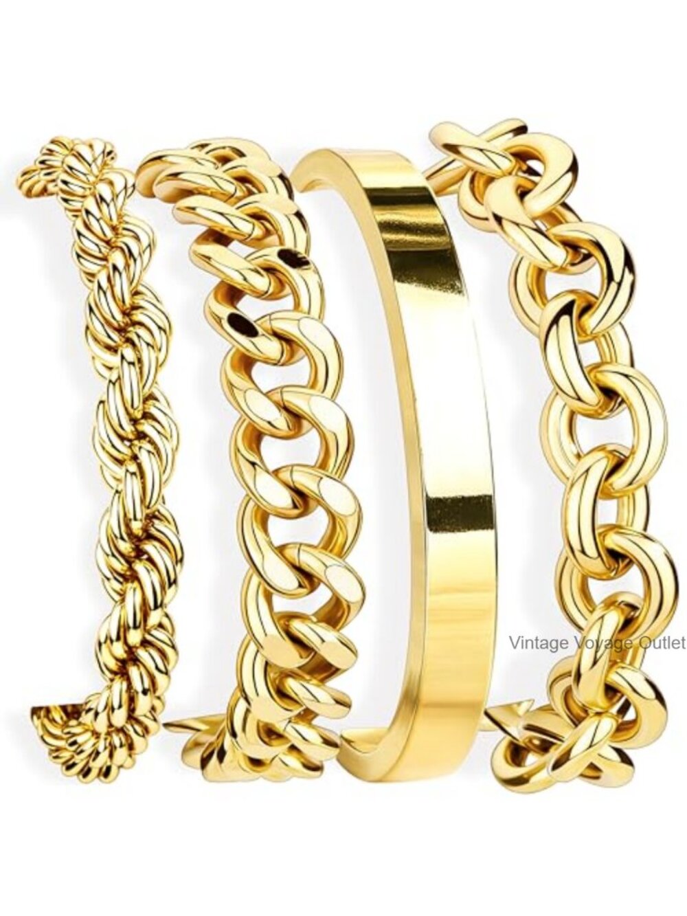 14K Gold Plated Chunky Bracelet Stack Set Women Waterproof